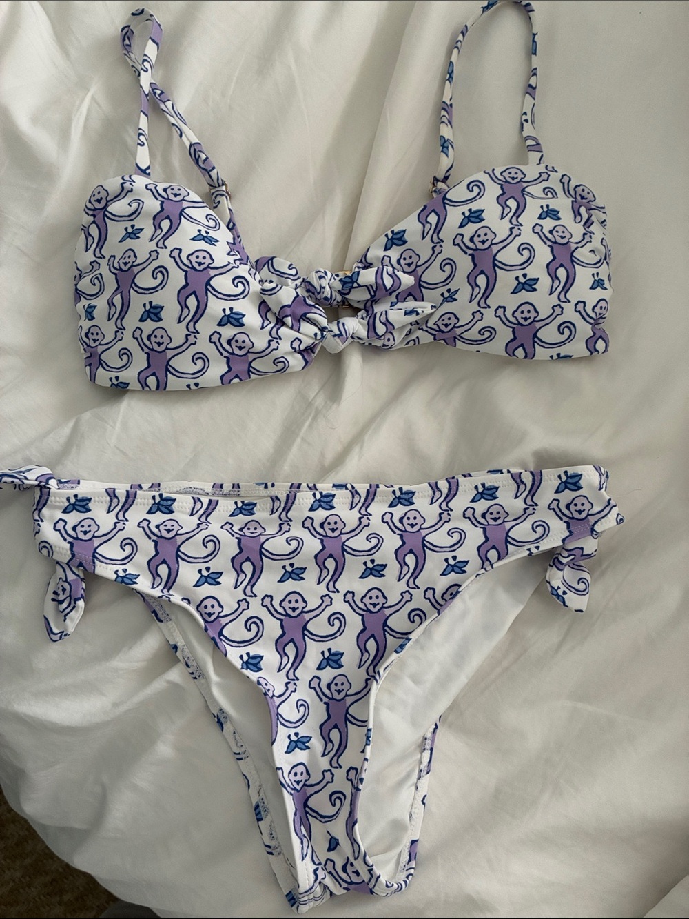 Roller Rabbit White Bikini with Purple Monkey Pattern